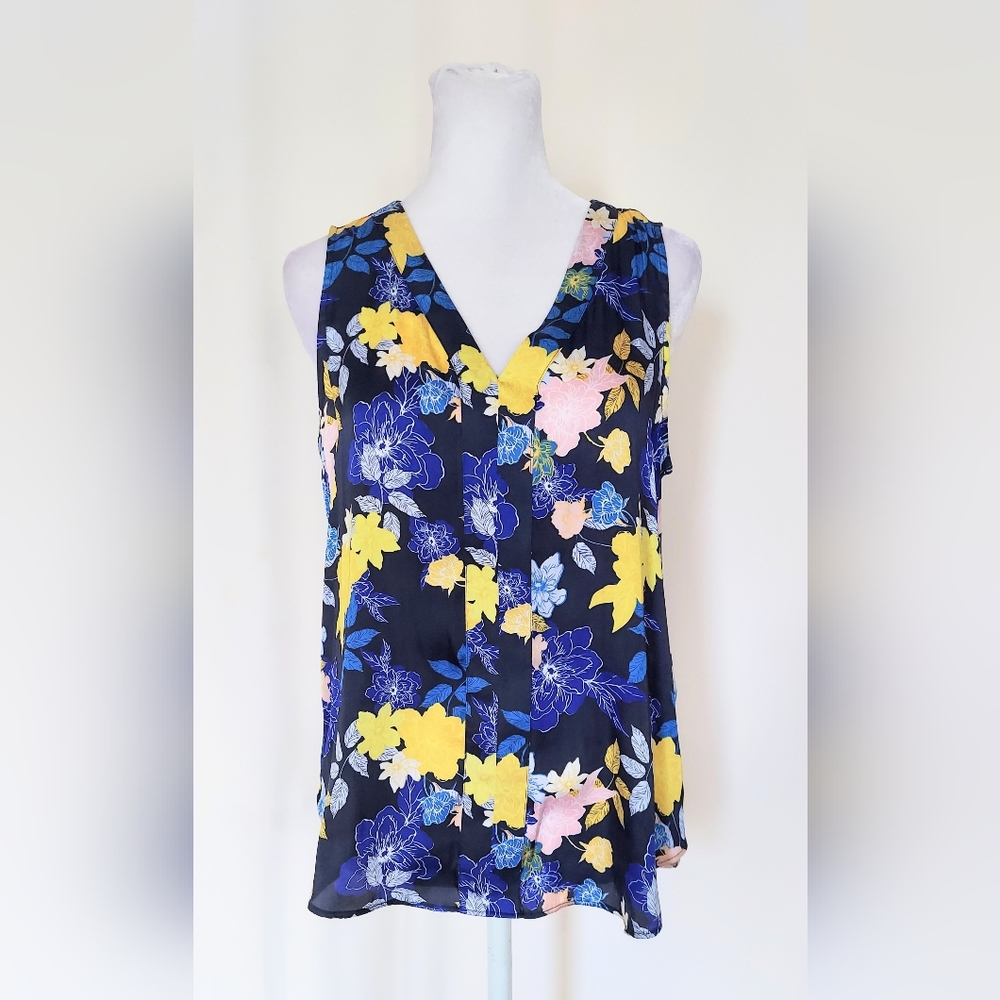 Banana Republic V Neck Sleeveless Pullover Top Floral Blue Multicolor Size XS